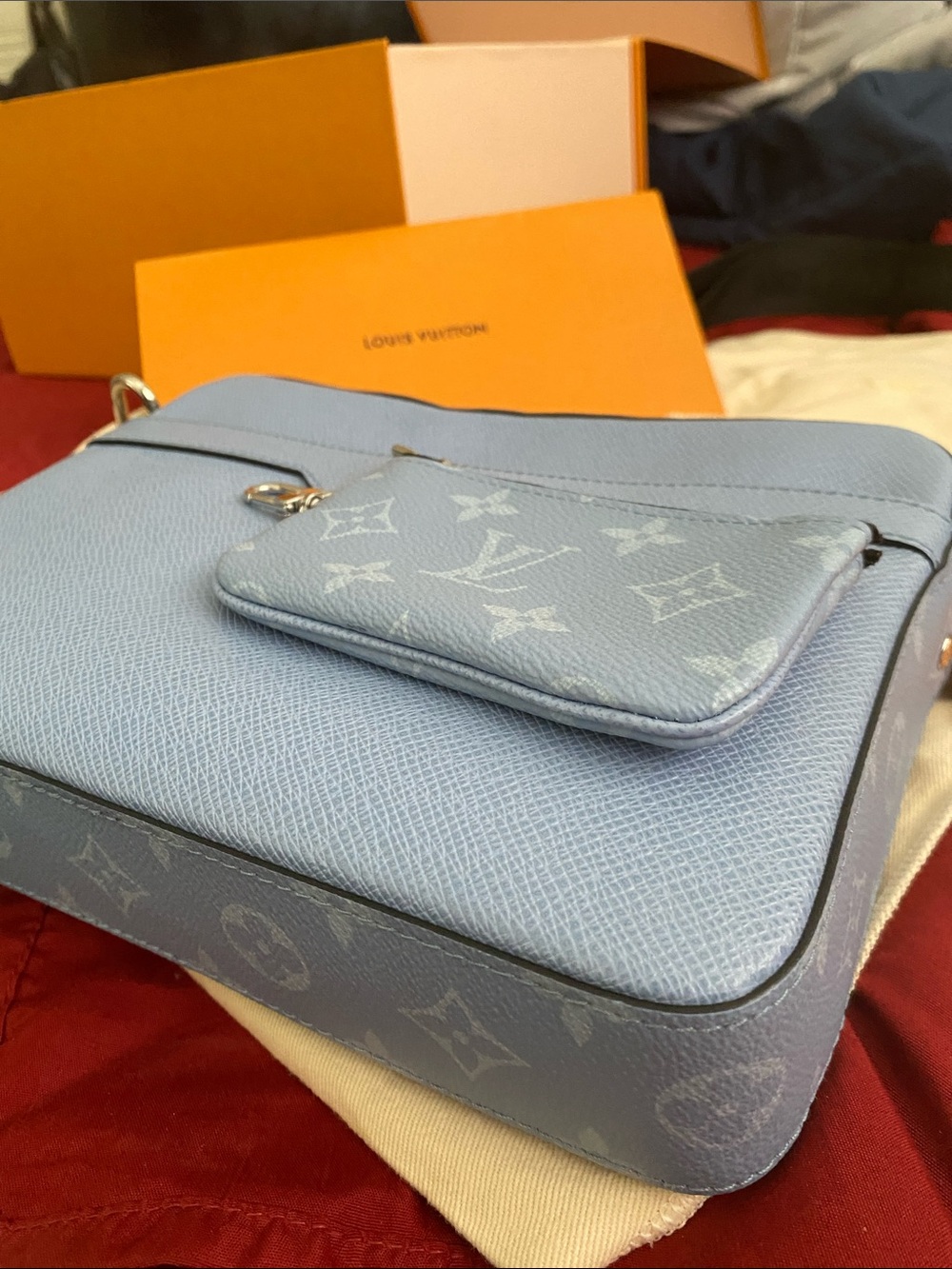 Louis Vuitton Light Blue Monogram Crossbody with Pouch